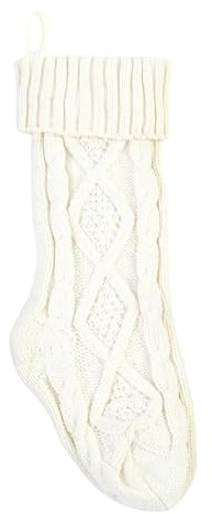 Christmas Stocking, 46cm large Knit for Kids, decorations in Christmas Fireplace and tree, Xmas Hanging Stockings (White)