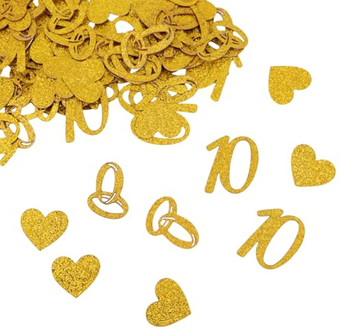 100pcs 10th Wedding Anniversary Gold Confetti, Glitter Table Scatter Decorations for 10 Year Anniversary Celebration Party Supplies