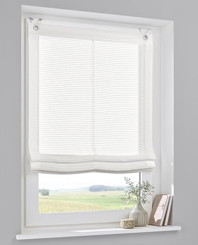 Kutti Tenda a pacchetto Areggo, bianco/bianco off-bianco, tenda a pacchetto semitrasparente senza fori, con ganci per finestra e aste di contrappeso, dimensioni: 45 x 130 cm