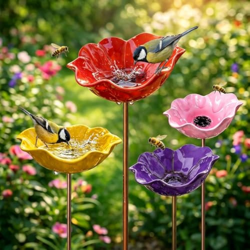 Bain d'oiseaux sur Pied métal Forme Fleur,mangeoire Abreuvoir pour Oiseaux | Baignoire à Oiseaux pour Jardin Balcon, Station d'Approvisionnement pour Oiseaux Sauvages