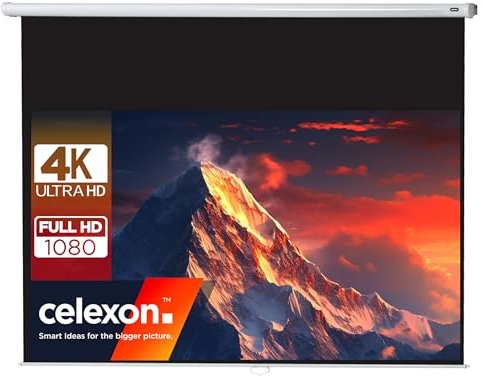 celexon Economy Rollo-Leinwand 125 | 280x158 cm 16:9 | manuell ausziehbare 4K, Full-HD Beamerleinwand für Projektionen im Heimkino & Büro | Wand- & Deckenmontage/zum Aufhängen