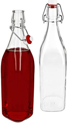 Bormioli Set di 2 bottiglie di vetro serie Swing con chiusura a leva, 1,00 litri