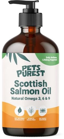 Pets Purest Scottish Salmon Oil For Dogs, Cats, Horse, Ferret & Pet - Pure Omega 3, 6 & 9 Fish Oil Food Treats Supplement for Natural Coat, Immune Support, Itchy Skin, Joint & Brain Health (1000ml)