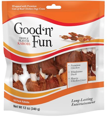 Good'n'Fun Triple Flavored Rawhide Kabobs for Dogs, Beef, 12 ounces