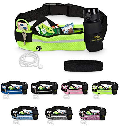 Lucky Humans Laufgürtel für Sport, Joggen & Laufen mit Handy-Tasche gelb - Damen & Herren Bauchtasche mit Flaschen & Handy-Halterung - Trinkgürtel Running & Walking Belt - Jogging & Lang-Lauf Zubehör