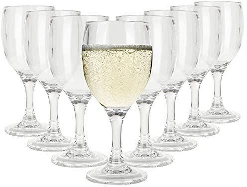 AHUNTTER Juego de 8 copas de vino pequeñas de plástico de 130 ml, irrompibles, reutilizables, de policarbonato, transparentes, para fiestas, camping, picnics, jacuzzis, piscinas
