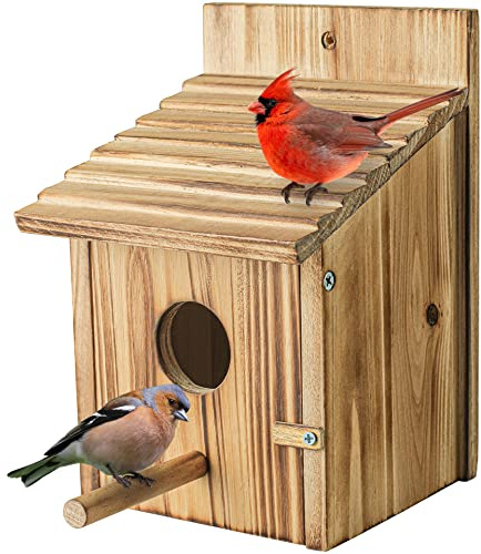NATUREYLWL Wooden Birdhouse with Lift-Up Front Cleaning Door