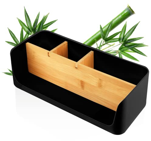 LIVONDO ECO Schreibtisch Organizer | Tisch- Büro- Kosmetik- Organizer | Handy & Tablet Halterung | Stiftehalter Schreibtisch | Briefablage | Serviettenhalter | home office storage (groß, schwarz)