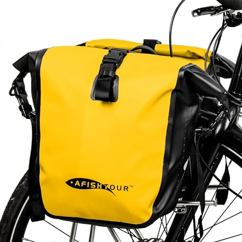AFISHTOUR Vattentät cykelväska – 15 l sadelväska för cykel bakre ställning – cykelväska för mataffär, bärbar dator (gul)