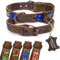 ALTEZAR Lederhalsband Hund - Doppelt Tribal Bestickt Blau Braun - Hochwertig verarbeitetes Hundehalsband Leder - Handgemacht in Mexiko - Größe M - Halsband Hund für mittel-große Hunde Leder breit