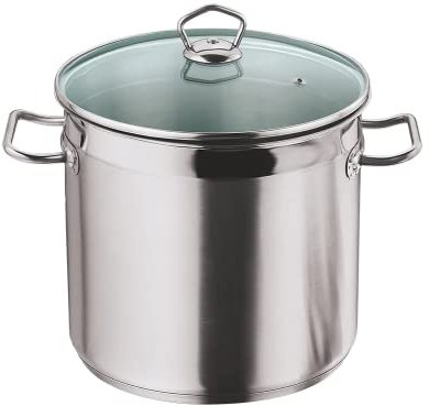 Stainless Steel Stock Pot with Vented Glass Lids- Deep Two Tone Silver Pot, (30 cm Diameter - 20 Litre)