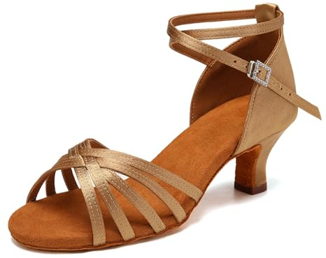 RUYBOZRY Zapatos de Baile Latino Mujer Salsa Tango con Punta Abierta Zapatos de Baile de Salon,Modelo 802QB-5CM,Beige,EU42