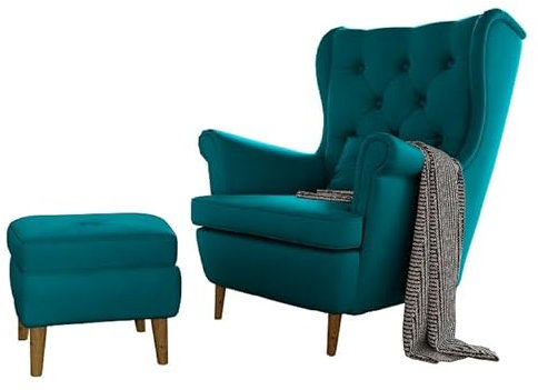 GREKPOL Ohrensessel Relaxliege Fernsehsessel Liegesessel Relaxsessel gepolstert Scandi (10 Knöpfe, Solo 261)