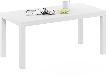 Furinno CLASSIC Coffee Table, Modern Rectangle Coffee Table with 1.8 Inch Thick Tabletop, Side Table for Living Room, Home Office, White