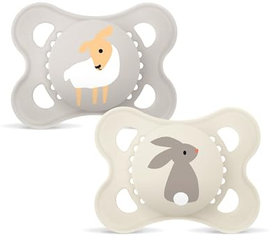 MAM Original Succhietto 2-6 Mesi (Set da 2), Ciuccio MAM 2-6 mesi con tettarella ortodontica in silicone, Kit da 2 accessori neonato con pratico porta ciuccio sterilizzatore, Neutro