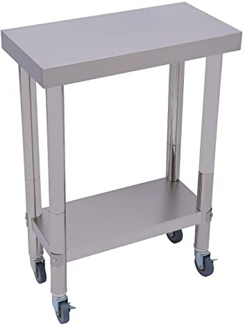 ROGONPDK Banco de Trabajo de Acero Inoxidable Con Ruedas para Gastronomía y Catering - Mesa de Cocina Portátil, Carga Máxima 300 kg, 60 x 30 x 85 cm