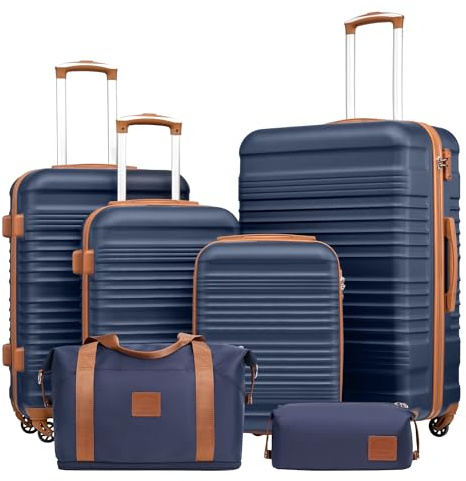 COOLIFE Luggage Sets 6 Piece 16 20 24 28 Inch Suitcase Set ABS+PC Shell TSA