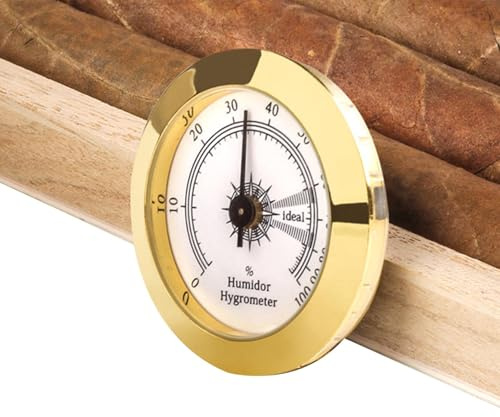 Humidor-hygrometer rund | Guldfärgad rund analog hygrometer-humidor av glas – mekanisk kostym med hög noggrannhet för cigarrer, humidorer, gitarr, violin, cigarrlåda
