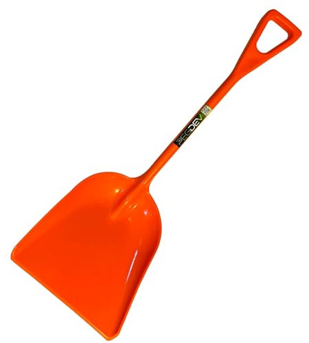 PDL – PegDev - Durable One Piece Poly Grain Shovel - 42.5 Length, 14 Wide head - Heavy Duty Orange Shovel for Agricultural & Industrial Use