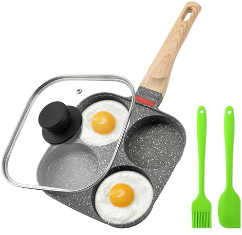MyLifeUNIT Egg Pan, 4-Cup Egg Frying Pan with Lid, Nonstick Aluminium Alloy Egg Cooker for Breakfast, Pancake, Burger, Sandwiches, Suitable for Gas Stove & Induction Cookware