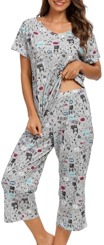MIA LUCCE Womens Pyjamas -Short SleeveTops with 3/4 Pants PJs Sets-2 Piece Sleepwear