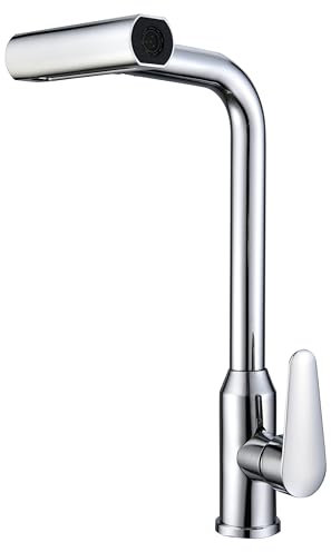 WLTEDRGO Waterfall Polished Chrome Kitchen Tap, 360° Swivel Kitchen Sink Taps with Pull Out Spray, Stainless Steel Mixer Tap with 4 Functions, 1 Hole Single Lever Sink Taps, High Pressure Faucet
