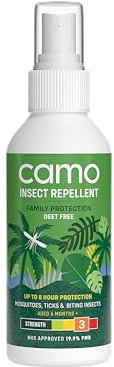 CAMO Insect Repellent Family Spray, Moisturising Lotion, 100ml - DEET Free, Safe on Skin. Repels Wide Range of Biting Insects. Clinically Proven Protection from Ticks & Dengue Carrying Mosquitoes.