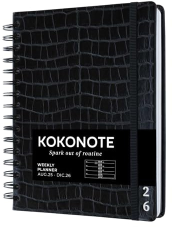 Kokonote Agenda 2026 Semana Vista A5 Caiman - Agenda Escolar Universitaria : Cubierta Piel sintética | Con Pegatinas y Apartados funcionales : Págs. de Alto gramaje [17 MESES]