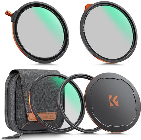 K&F Concept 77mm Kit Filtre Polarisant ND2-32 Variable Black-Mist 1/4 Anneau et Bouchon d'objectif Magnétique HD True Color