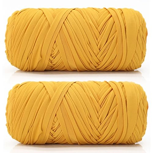 T-shirt garn – set om 2 (200 g/75 m), textilgarn, bandgarn för virkning och stickning, garn för gör-det-själv-handväska, väskor, mattor, vävning och gör-det-själv-hantverk (ganhamgul)