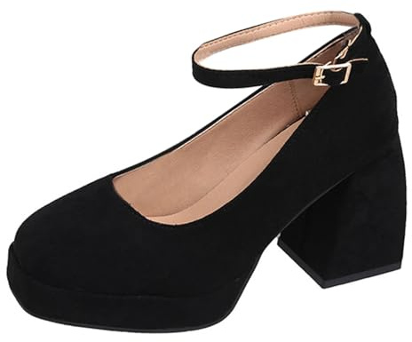 Scarpe da ballo da donna con piedi larghi, eleganti scarpe da ballo con tacco, traspiranti, tacchi alti, tacco spesso, scarpe basse classiche Dirndl, Nero , 37.5 EU