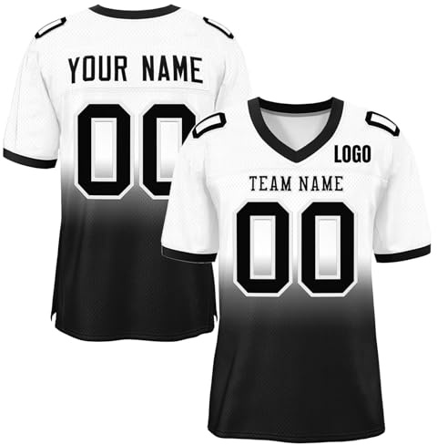 Magliette Personalizzate Maglie da Football Americano Maglie da Competizione ad Asciugatura Rapida con Nome e Numero Adatte a Bambini, Adolescenti, Uomini e Donne Bianco