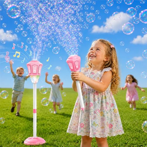 Sonnenspark Lanterne à Bulles De Savon, Machine à Bulles RéGlable en Hauteur pour Enfants avec LumièRe LED Et Musique, Machine à Bulles 2 en 1 sur Pied Et à Main, Convient pour L'ExtéRieur, Les
