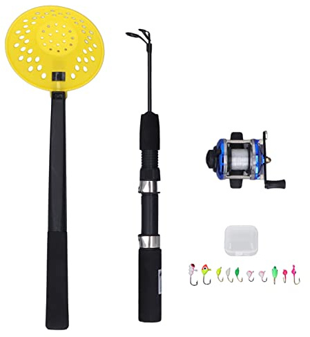 Lylithuif Kit Canna da Pesca sul Ghiaccio Set Completo Portatile Durevole in Fibra di Carbonio con Ganci per Mulinello Scatola portaoggetti per Cucchiaio per Appassionati di Pesca Invernale
