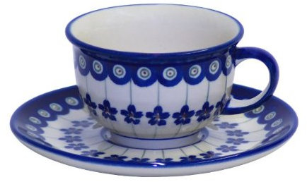 Original Bunzlauer Keramik Tasse mit Untertasse 0.2 Liter im Dekor 166a