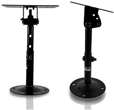 Pyle Supporto Casse Audio da Parete e Soffitto con Braccio Telescopico Regolabile per DJ, Cassa Bluetooth e Speaker, Inclinazione e Rotazione per Sistema Audio Casa, Nero, Coppia