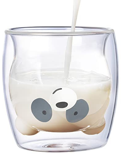 XiXiRan Taza de Café de Vidrio de Doble Pared 250 ML, Vaso Térmico Transparente para Té (Panda)