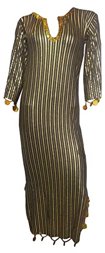 Belly Dance ( Black x Gold Nancy Stretchy Dress Galabeya Costume Baladi Saidi