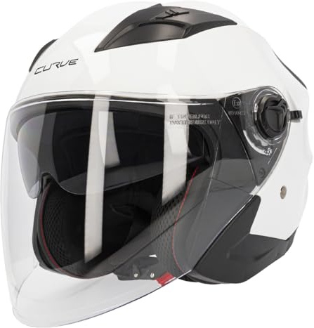 Casco Moto Jet Curve Mercury Blanco Brillante, Material ABS, Visor Solar Ahumado, Cierre micrométrico, Adultos, Hombre y Mujer, ECE 22.06 (L)