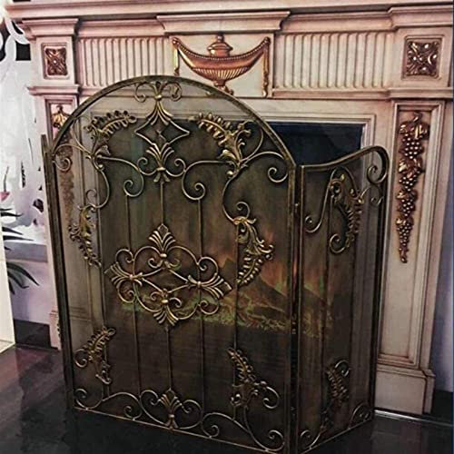 3-teiliges Funkenschutzgitter, Kaminschutzgitter aus Eisen, Sicherheits-Kaminschutz aus Metallgeflecht für Holz, dekoratives Schnörkeldesign, Größe: L120 cm × H60 cm Present