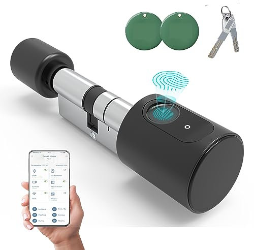 Smart Tuerschloss - Elektronisches Fingerabdruck Schloss Haustuer, Elektrisch Fingerprint Türschloss Zylinder mit App RFID-Karten Bluetooth, Smart Door Lock Tueroeffner