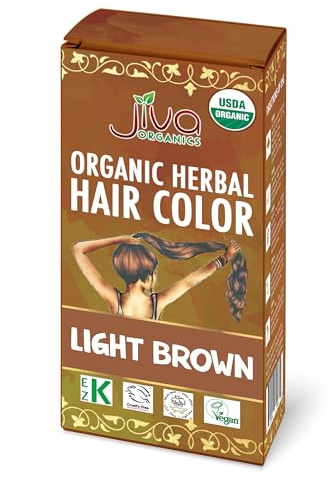 Jiva Organic Light Brown Hair Dye - 100% Herbal Hair Color with Cinnamon & Henna - 100% Pure, Certified Organic Natural Hair Colorant - NO Chemicals, Kosher, Vegan, Cruelty Free 3.5 Oz (100g)