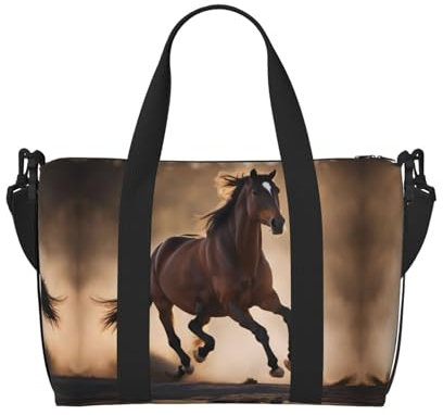 Reisetasche mit Laufpferdedruck, für Fitnessstudio und Reisen, ideal für Sportausflüge am Wochenende, Schwarz, Einheitsgröße
