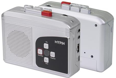 Reproductor de Cassette, De Casete a MP3 Mediante Unidad Flash USB, Altavoces y Conector para Auriculares, Soporta grabación con micrófono, 2 Pilas AA o alimentación USB