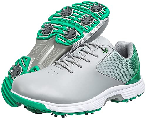 ZHENSI Zapatos De Golf para Hombre, con Piel con Clavos Ajuste Ancho Zapatillas Impermeables Talla Grande,Verde,48 EU