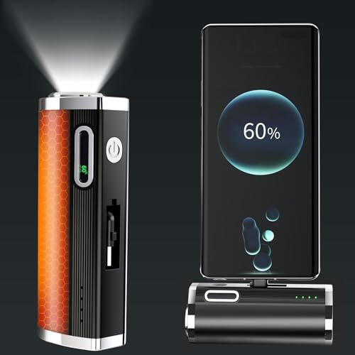 Gmiigu Calentador de Manos Recargable, calienta Manos de Bolsillo Powerbank, USB-C 5000 mA con Linterna para Camping, esquí, Golf, Caza, Mujeres, niños y Personas Mayores