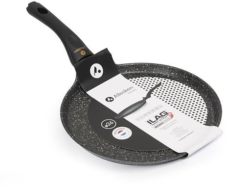 Crepe Pfanne Induktion 26cm - ILAG Pfannkuchenpfanne - Antihaft Pfanne für alle Herdarten - Aluminium Induktionspfanne Beständig gegen Kratzer und Abrieb