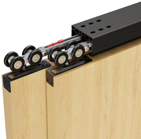 FLYVLIEG 96/8FT Heavy Duty Bypass Door Hardware with Soft Close Mechanism, Aluminum Sliding Closet Door Track Kit for 2 Door System,Slide Smoothly and Quietly,Fit Doors Thickness 1 3/8 or 1 3/4
