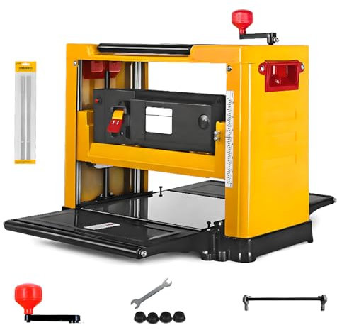 Cepilladora eléctrica para carpintería, 2000 W, 13 Pulgadas, máquina cepilladora de Madera para Banco con Profundidad de Corte Ajustable de 1 a 3 mm, Altura de Cepillado única de 6 a 160 mm