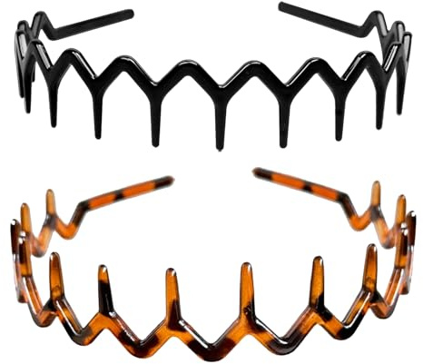 2 Pcs Zig Zag Headband,Zigzag Headbands for Women's Hair,Ladies Hair Band | Non-slip wavy headband with teeth. Premium hairband holds short or long hair securely. Essential fashion accessory